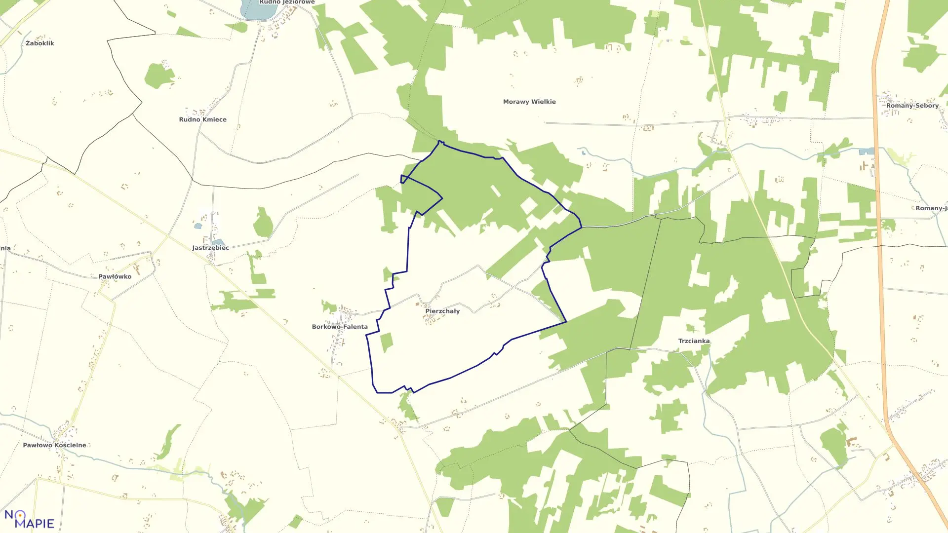 Mapa obrębu PIERZCHAŁY w gminie Czernice Borowe