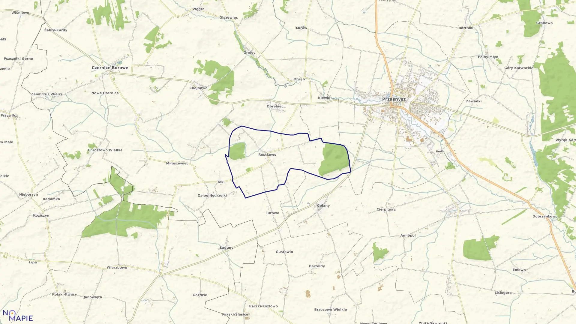 Mapa obrębu ROSTKOWO w gminie Czernice Borowe